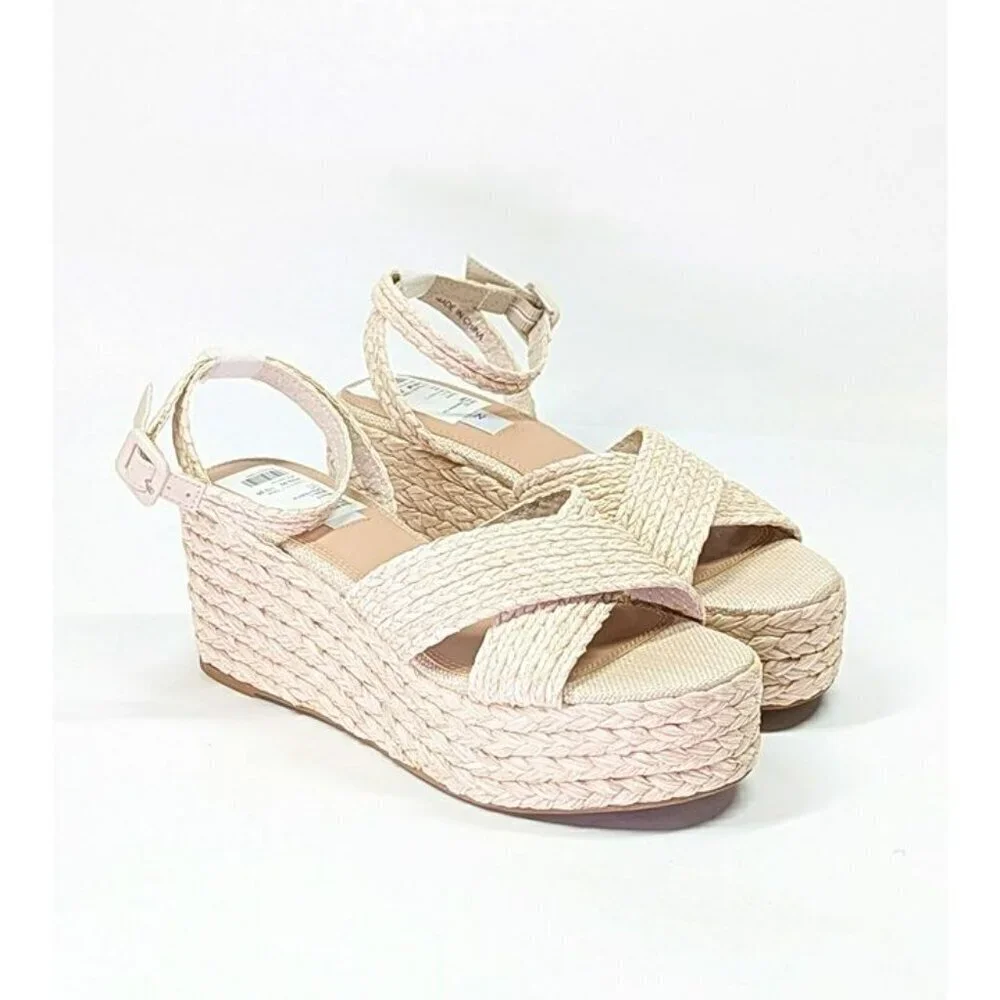 Steven New York Ramey Espadrille Platform Wedge Raffia Sandal Size 9 (MSRP $130)